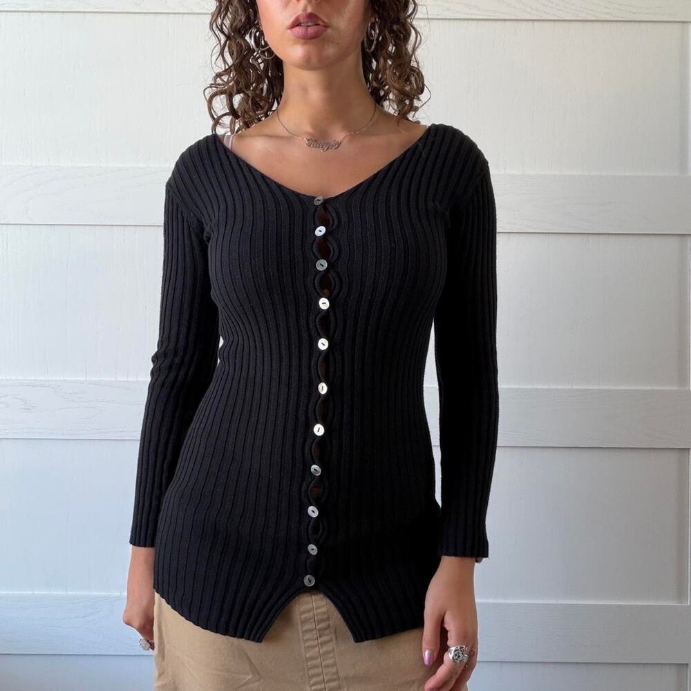 Unif black ribbed knit cardigan